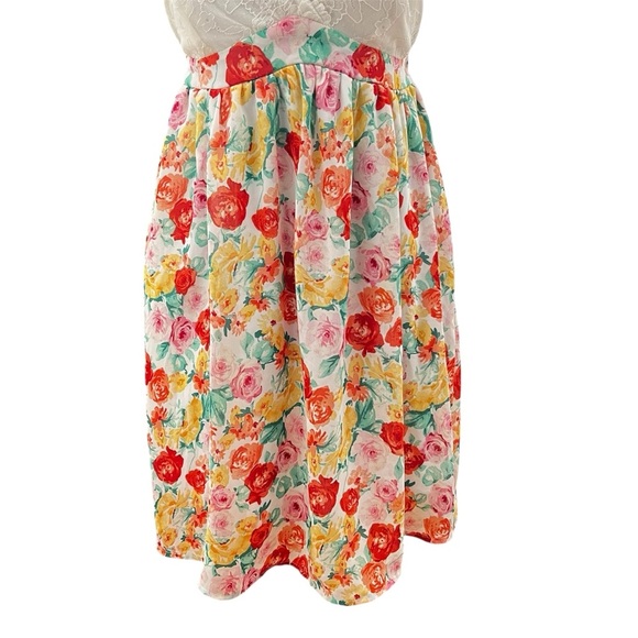 Papaya M Floral Babydoll Lace Empire Waist Romantic Cottagecore Boho Mini Dress - Picture 3 of 7